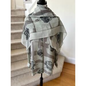 Vintage Dana Buchman Light Blue & Grey Silk Button Down & Scarf